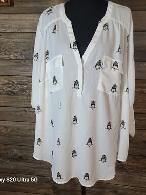 torrid White Owl-Print Casual Button-Down Shirt